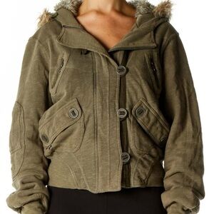 Hurley Hooded Fur Trim Bomber Jacket